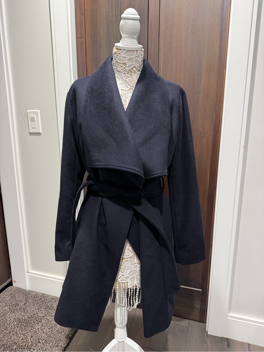 Michael Kors Navy Wrap Trench Coat with Self-Tie Belt
